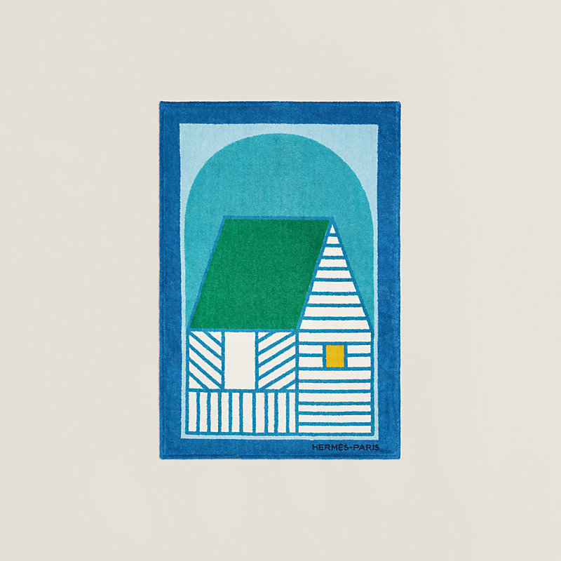Les Cabanes beach towel - Blue | Hermès Netherlands